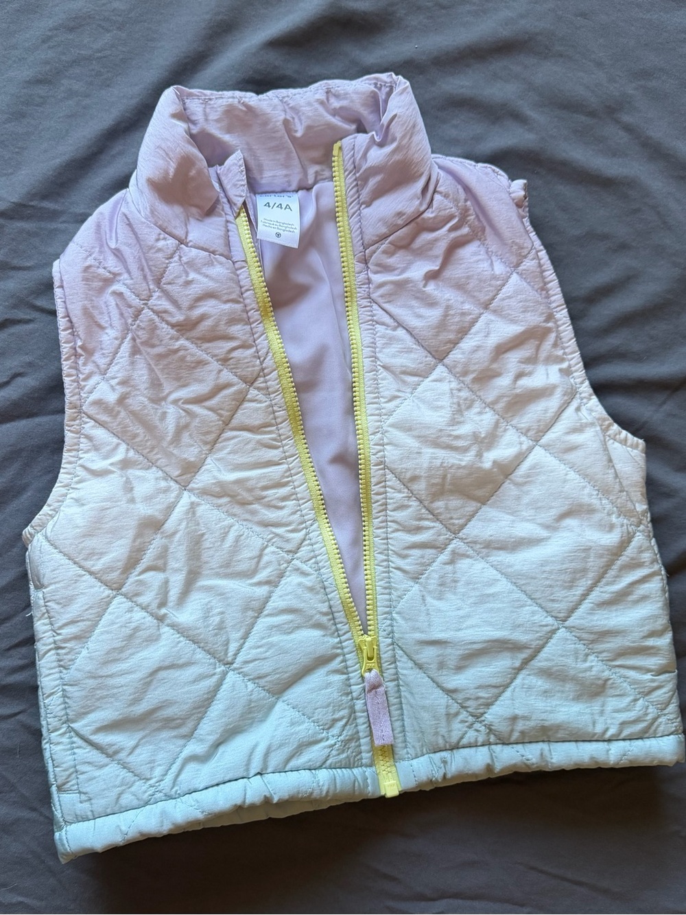 Carter's Light Pink Quilted Vest with Yellow Zipper